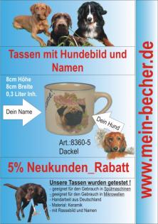 Tasse mit Namen, Namenstasse, Becher mit Namen und Hunderassebild - Dackel