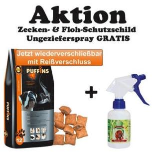 KOSTENLOS Zecken- u. Flohschutz zu jedem 12 kg Sack Puffines Hundefutter