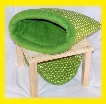 Kuschelset 3 Teile, grün mit weissen Punkten für Meerschweinchen, Chinchilla, Klei