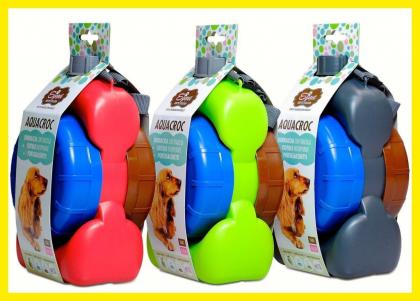Aquacroc Wasserflasche Medium 1000 ml mit 2 Näpfen 1 Kotbeutelspender