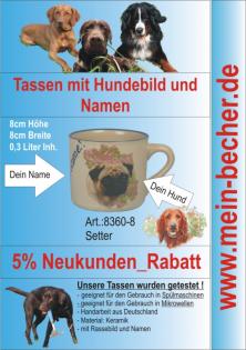 Tasse mit Namen, Namenstasse, Becher mit Namen und Hunderassebild - Setter