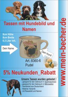 Tasse mit Namen, Namenstasse, Becher mit Namen und Hunderassebild - Pudel