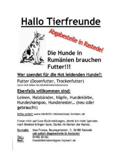 Spendenaufruf für die hungernden Hunde in Rumänien