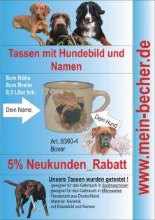 Tasse mit Namen, Namenstasse, Becher mit Namen und Hunderassebild - Boxer