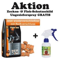 KOSTENLOS Zecken- u. Flohschutz zu jedem 12 kg Sack Puffines Hundefutter