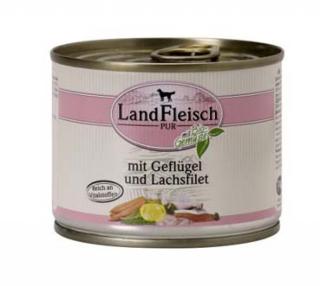LandFLEISCH Hundefutter Dog Pur Geflügel und Lachsfilet 195g