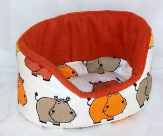Kuschelbettchen mit 1 Kissen, bunte Nilpferde f. Meerschweinchen, Kleintiere