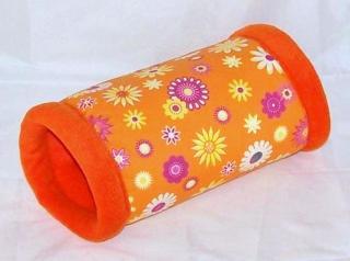 Kuschelrolle orange mit bunten Blumen für Meerschweinchen, Kleintiere