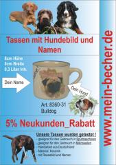 Tasse mit Namen, Namenstasse, Becher mit Namen und Hunderassebild - Bull Dogge