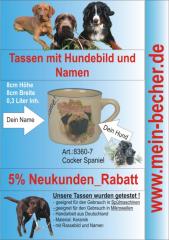 Tasse mit Namen, Namenstasse, Becher mit Namen und Hunderassebild - Cocker Spani