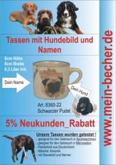 Tasse mit Namen, Namenstasse, Becher mit Namen und Hunderassebild - schwarzer Pu