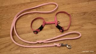 Set Nylon Geschirr Rosa XXXS Leine rosa 128cm schlaufe Leder