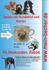 Tasse mit Namen, Namenstasse, Becher mit Namen und Hunderassebild - Husky