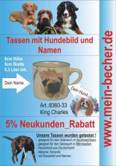 Tasse mit Namen, Namenstasse, Becher mit Namen und Hunderassebild - King Charles