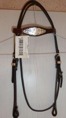 Pullmann Westernkopfstück Leder HERI mit ovaler Silberplatte d-br